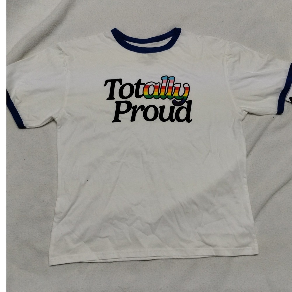 Totally Proud‎ Rainbow Graphic Ringer Tee L Pride Shirt LGBTQ Unisex